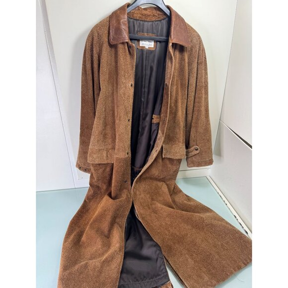 Vintage Lone Pine Leather Suede Long Coat Mens Size 42 Western Front Snap Camel - Picture 14 of 16